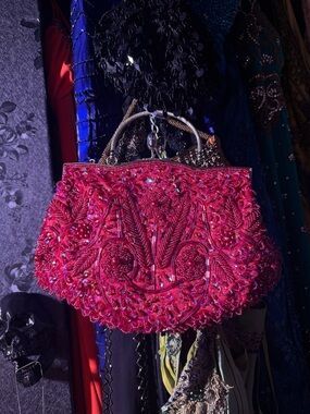 Red Beaded Evening Handbag -